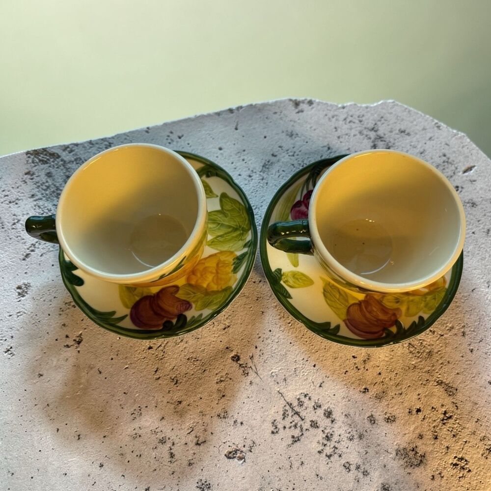 Franciscan Fresh Fruit Tea Cups and Saucers Made in USA Set of 2 4 Pieces - Picture 8 of 9